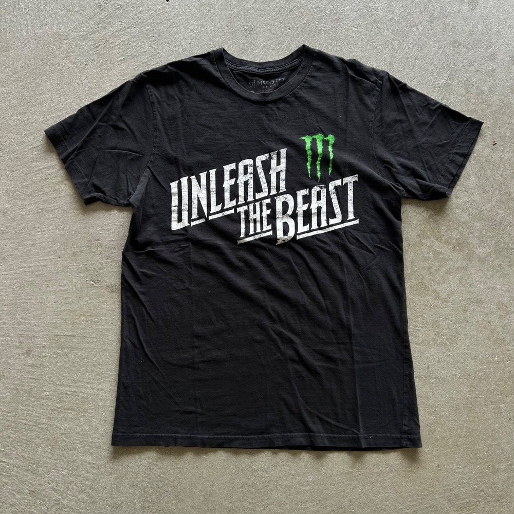 Vintage Y2K Monster Energy Shirt Size Medium Black Unleash The Beast Grunge Emo
